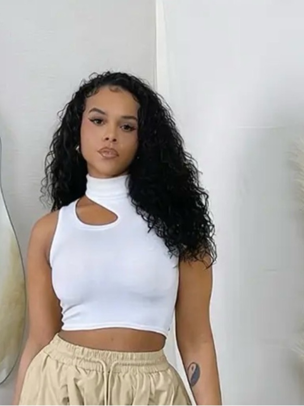 White Cutout Mock Neck Crop Top - Women
